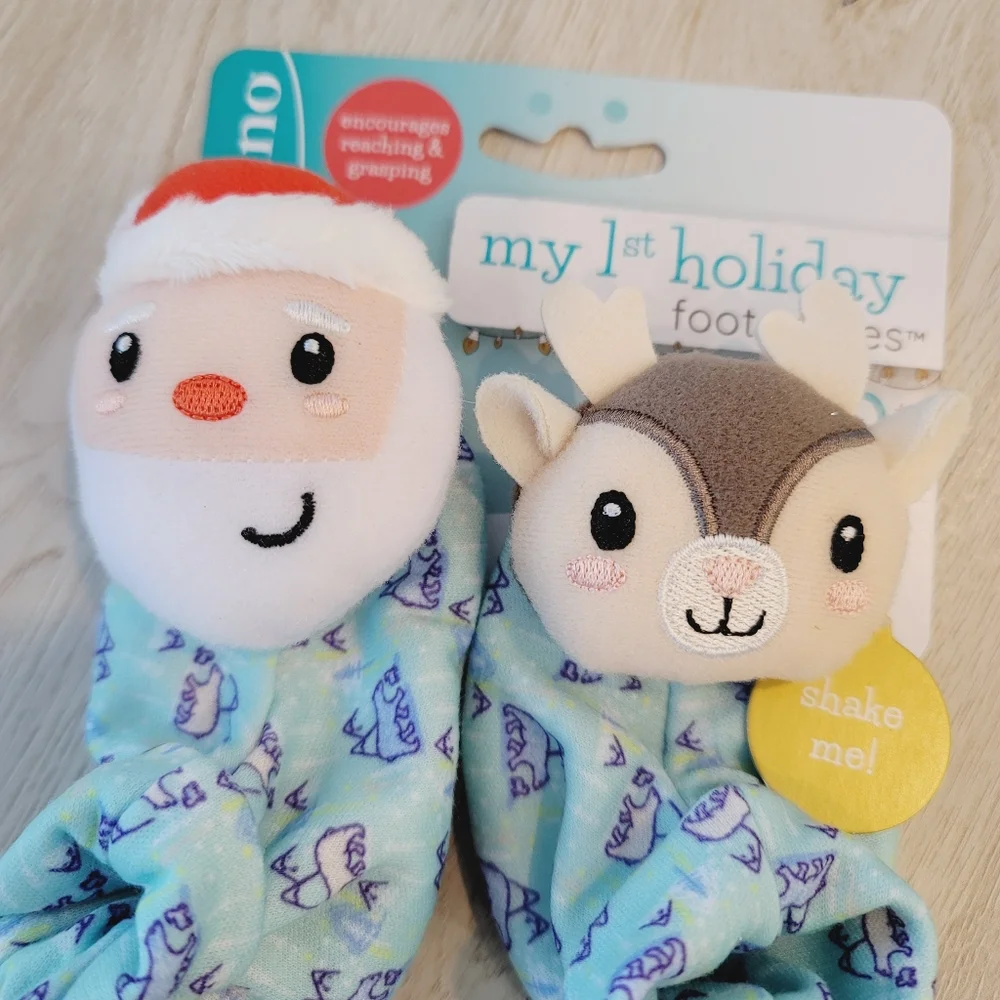 💕 NWT Infantino Santa & Reindeer Infant My 1st Holiday Foot Rattle Size 0+ - Picture 6 of 9